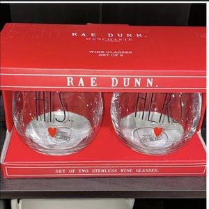 Rae Dunn HIS & HERS Stemless Wine Glasses New
